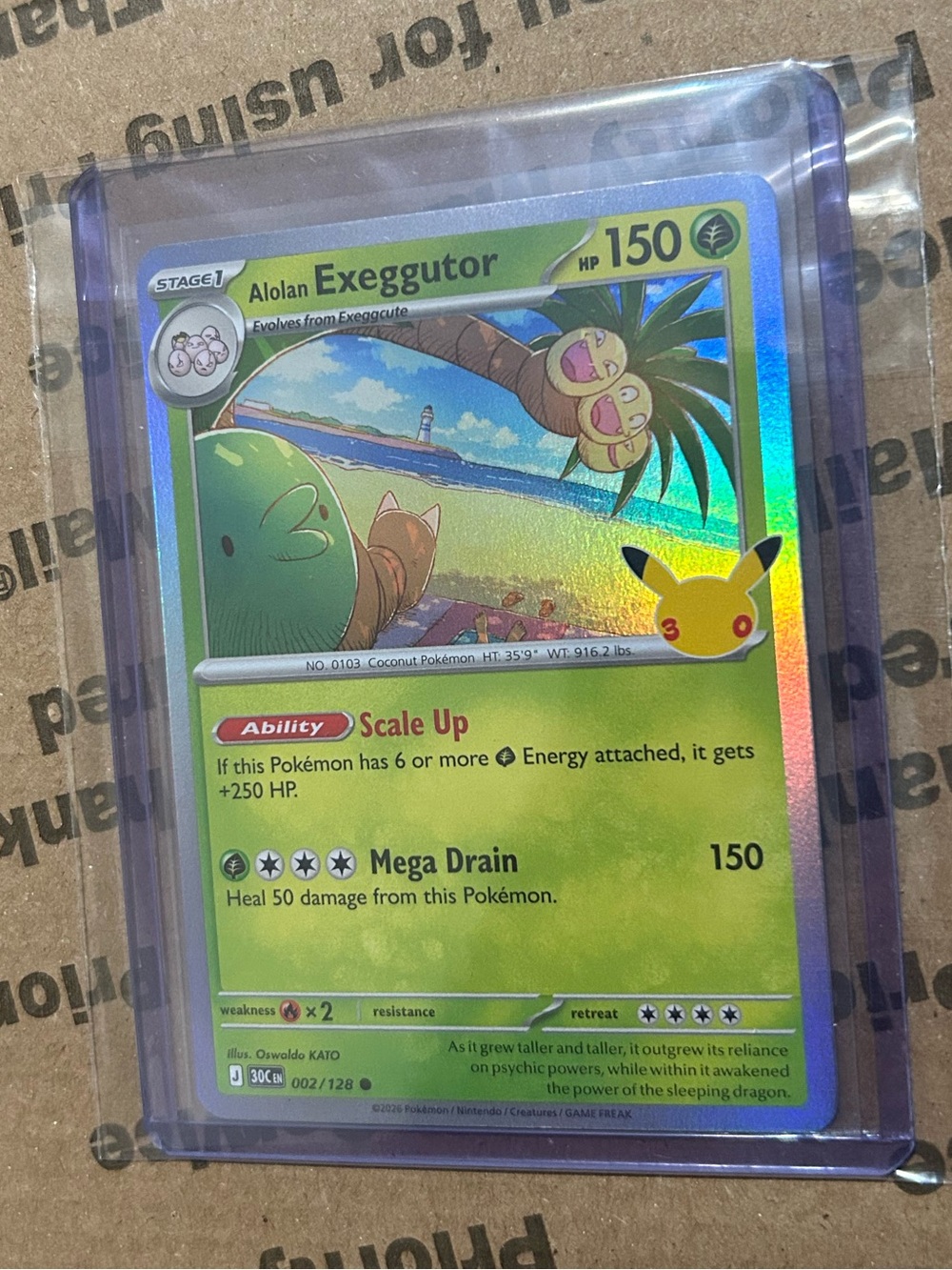 Holo Alolan Exeggutor Card No. 002/128 • 30th Celebration Pokemon TCG